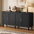 fineway 63" Sideboard Buffet Cabinet with Storage, Mid Century Modern Credenza with Adjustable Shelves & Carved Handles, Kitchen Buffet Table Large Coffee Bar for Dining Room & Living Room, Black
