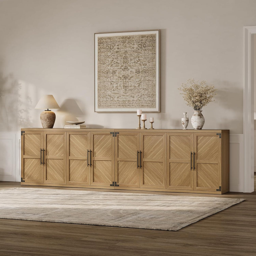 SICOTAS Buffet Cabinet with 4 Doors, Modern Sideboard Cabinet with Storage and Adjustable Shelves, Large Credenza Storage Cabinet (1, Oak Brown)