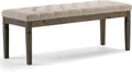 SIMPLIHOME Waverly Tufted Ottoman Bench - 48 inch Wide Upholstered Linen Look Fabric Rectangle Footstool Ottoman in Natural, Traditional Bench for Bedroom, Entryway or Living Room with Carved Legs