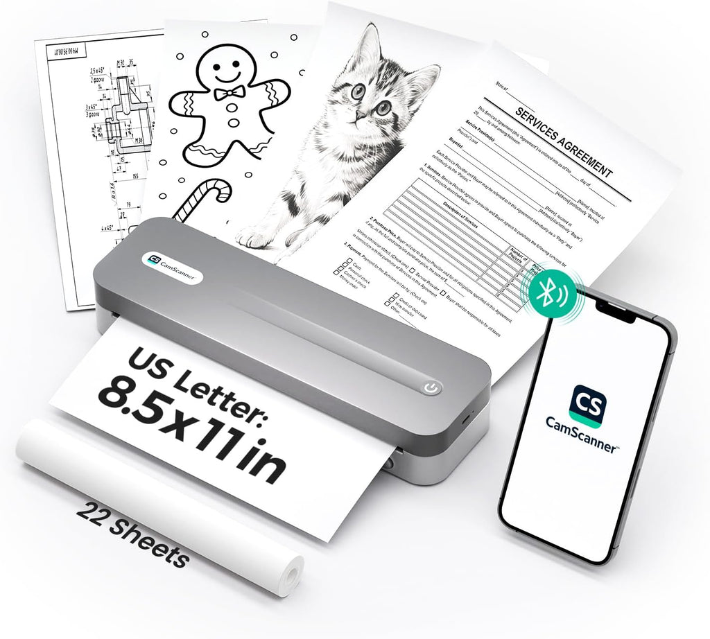 P1 Pro Ink-Free Thermal Printer, Portable US Letter Size Bluetooth Printer with 1 Roll Paper, for iPhone Android Computer, Home Office Use