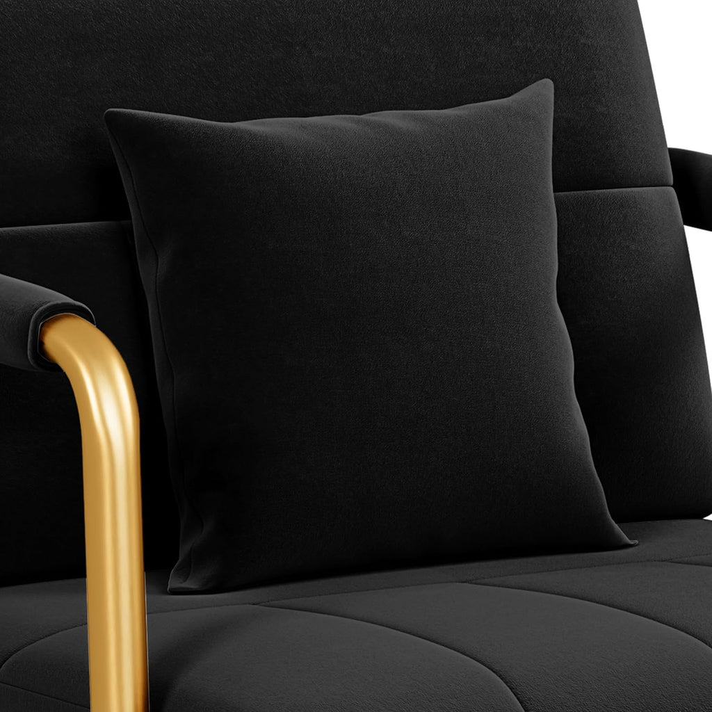 Yaheetech 30" W Accent Chair Velvet Oversized Armchair Living Room Chair with Golden Frame & Cozy Pillow for Living Room, Bedroom, Office Black