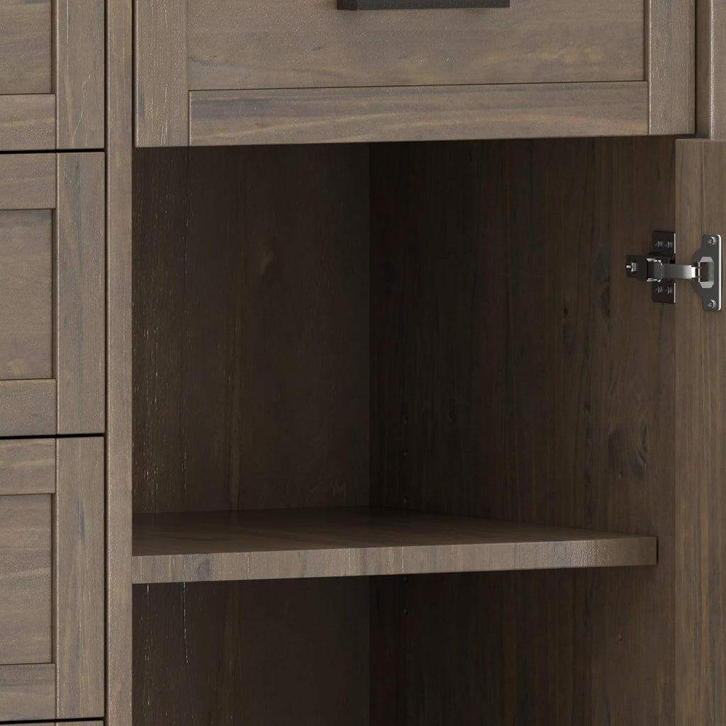 SIMPLIHOME Ela Buffet - 54 inch Wide Solid Wood 3-Door Sideboard Buffet in Smoky Brown, Transitional Storage Cabinet for Dining Room or Kitchen with Adjustable Shelves and Brushed Metal Hardware