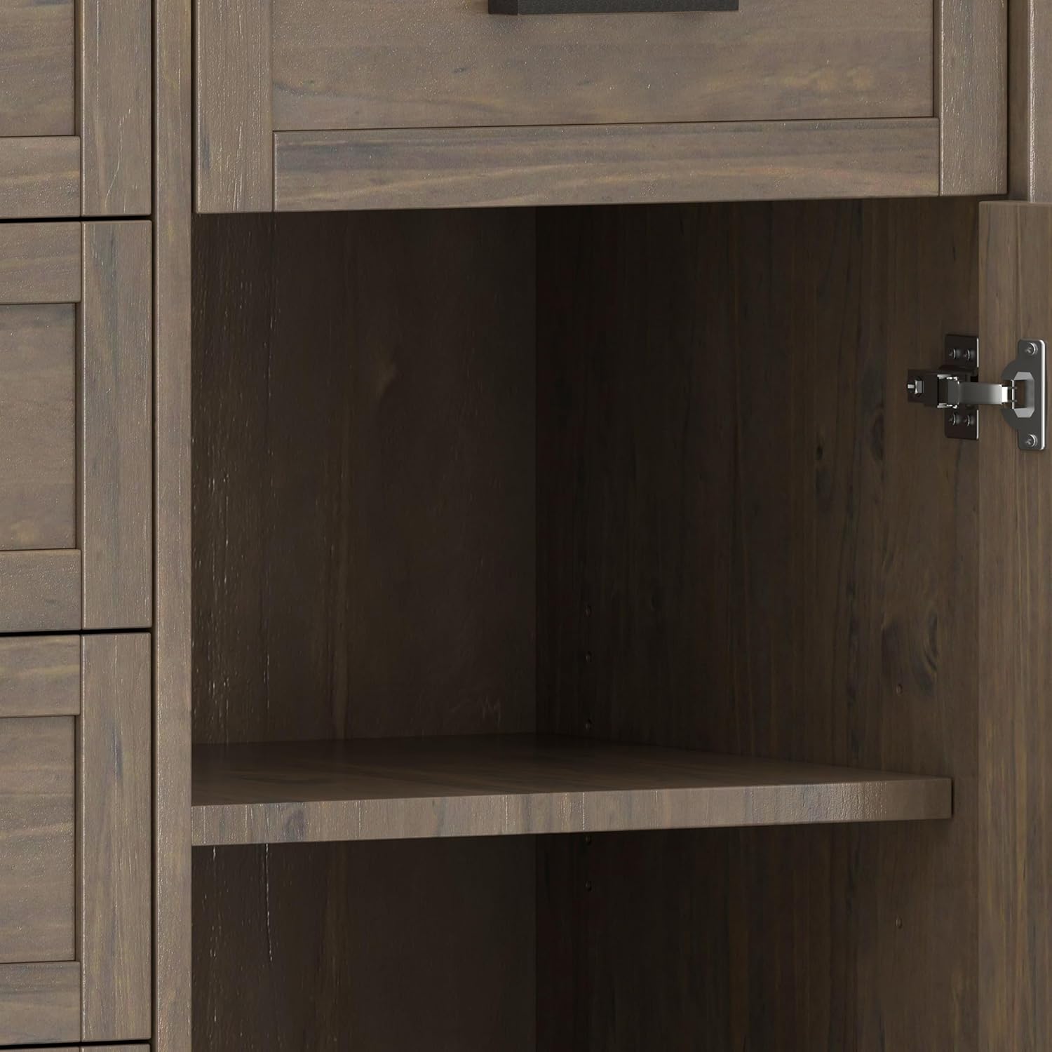 SIMPLIHOME Ela Buffet - 54 inch Wide Solid Wood 3-Door Sideboard Buffet in Smoky Brown, Transitional Storage Cabinet for Dining Room or Kitchen with Adjustable Shelves and Brushed Metal Hardware