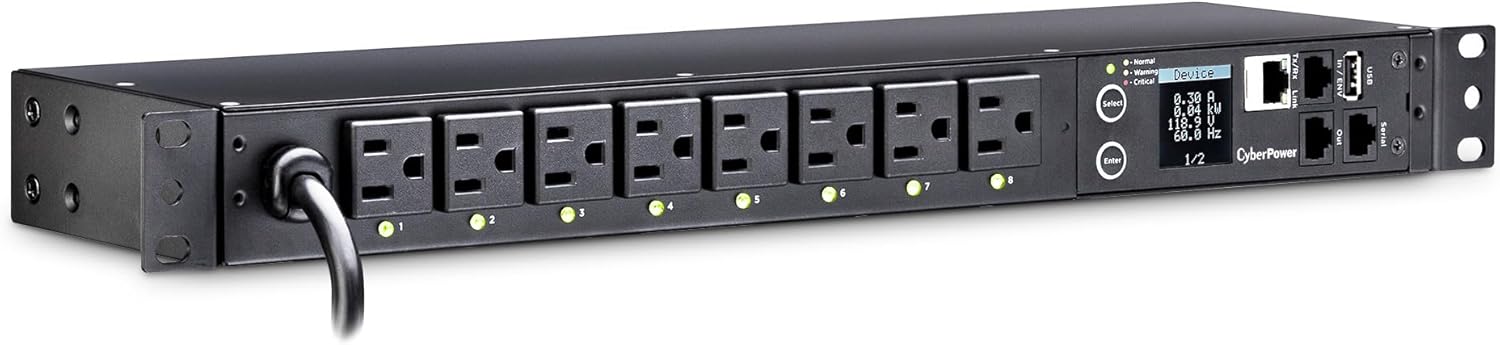CyberPower PDU41001 Switched PDU, 100-120V/15A (Derated to 12A), 8 Outlets, 1U Rackmount