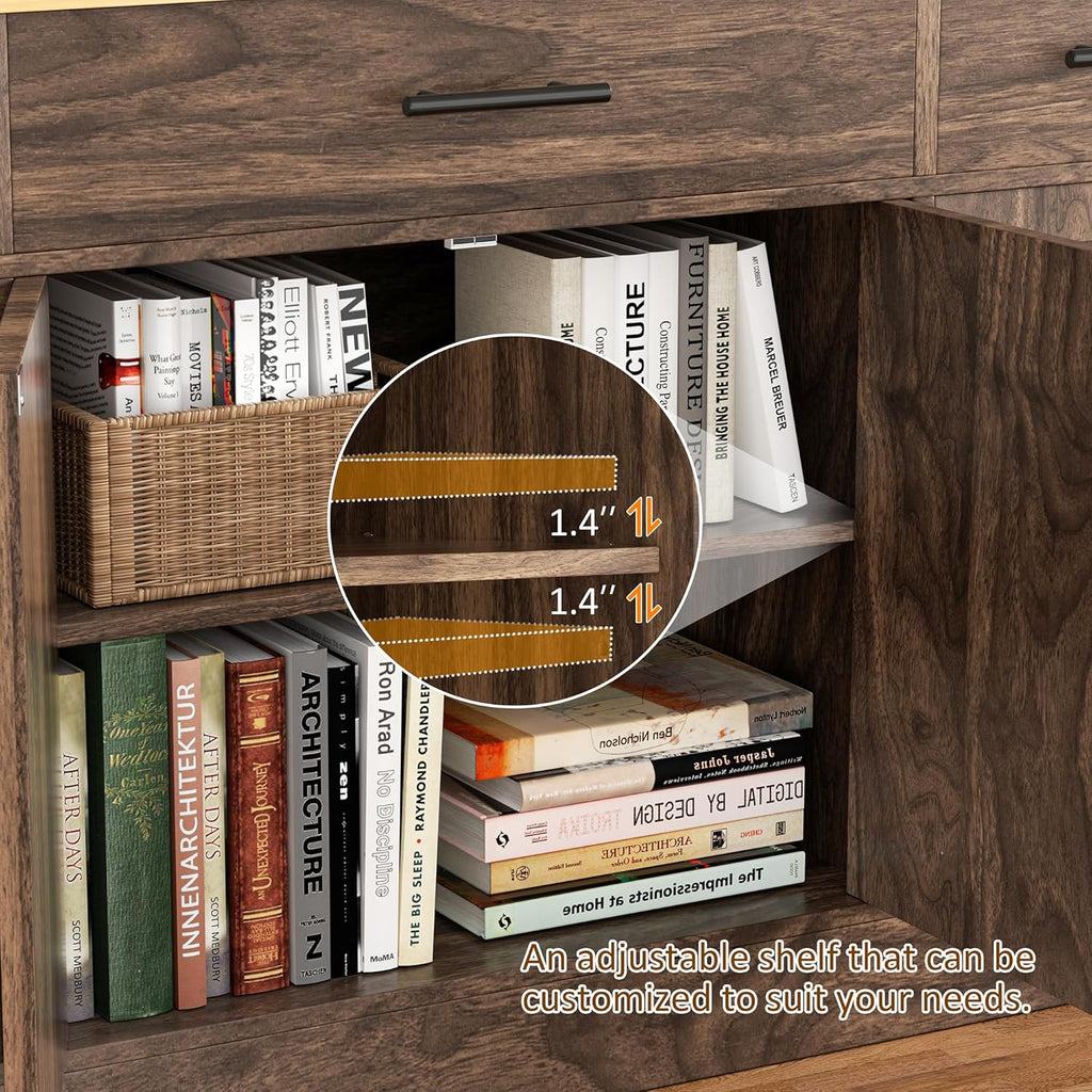 Vongrasig Buffet Cabinet with Drawers, 53” Large Sideboard Buffet Kitchen Storage Cabinet, Modern Farmhouse Coffee Bar with Shelves and Doors, Wood Buffet Table for Kitchen, Dining Room, Rustic Brown
