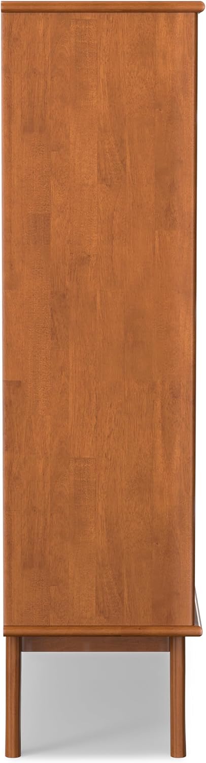 SIMPLIHOME Draper Bookcase - 58 inch Tall 9-Cube Solid Hardwood Cube Organizer with Drawers in Teak Brown, Mid-Century Storage for Living Room, Entryway or Bedroom with Cubbies and Angled Legs