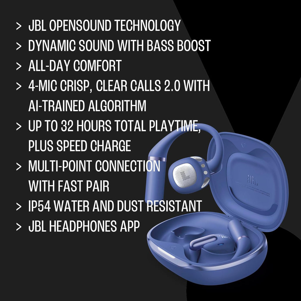 JBL Sense Pro - True Wireless Open-Ear Headphones with Spatial Sound, Hi-Res Audio Wireless with Adaptive bass Boost, 4-mic Crisp, Clear Calls 2.0 with AI-Trained Algorithm, All-Day Comfort (Black)