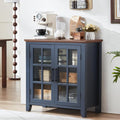 Joaxswe Large Sideboard Buffet Cabinet with Storage, 32" Farmhouse Navy Blue Kitchen Coffee Wine Bar Cabinet with 2 Glass Doors, Wood Mid Century Modern Side Board Table for Dining Room, Living Room