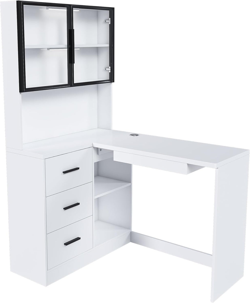 43" LED Lighting Work Desk, Office Table with USB Charging, Study Table with Storage for Home & Corporate Workspaces, White