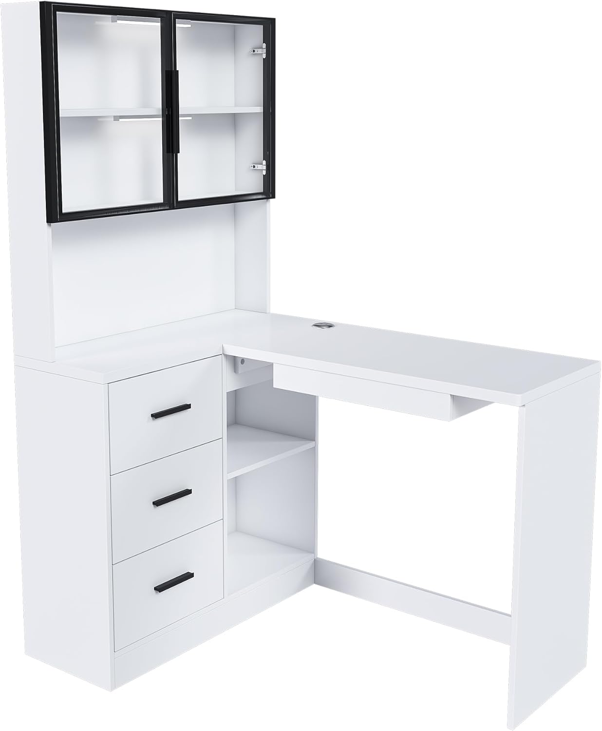 43" LED Lighting Work Desk, Office Table with USB Charging, Study Table with Storage for Home & Corporate Workspaces, White