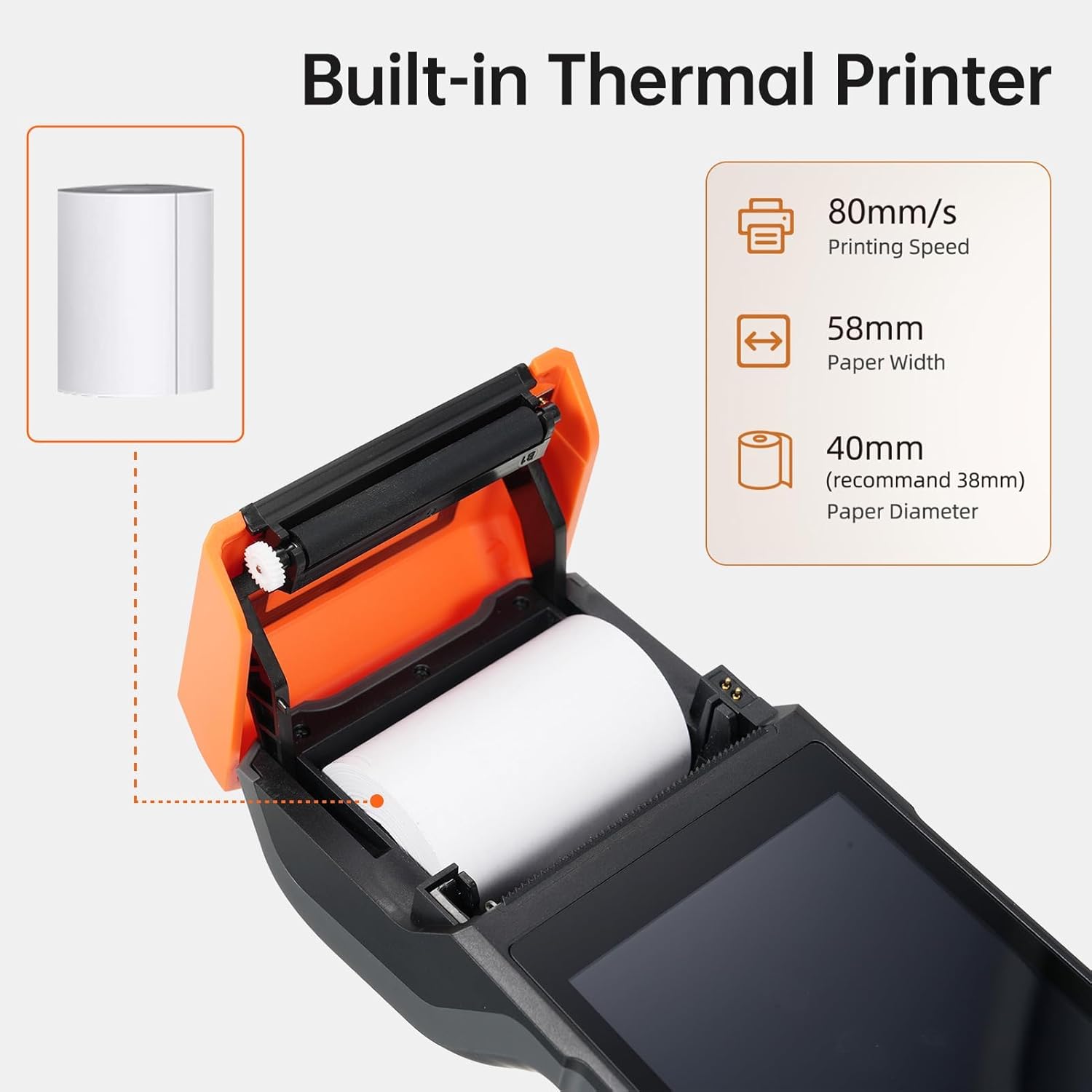 Bisofice Android 14 Handheld POS Receipt Printer 1D/2D/QR Barcode Scanner PDA 5.5” Touchscreen 5MP Camera WiFi 4G BT for Warehouse Inventory, Logistics, Retail, POS System