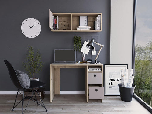 1-Office Set Budest, Office, Light Oak/Taupe,Multicolor