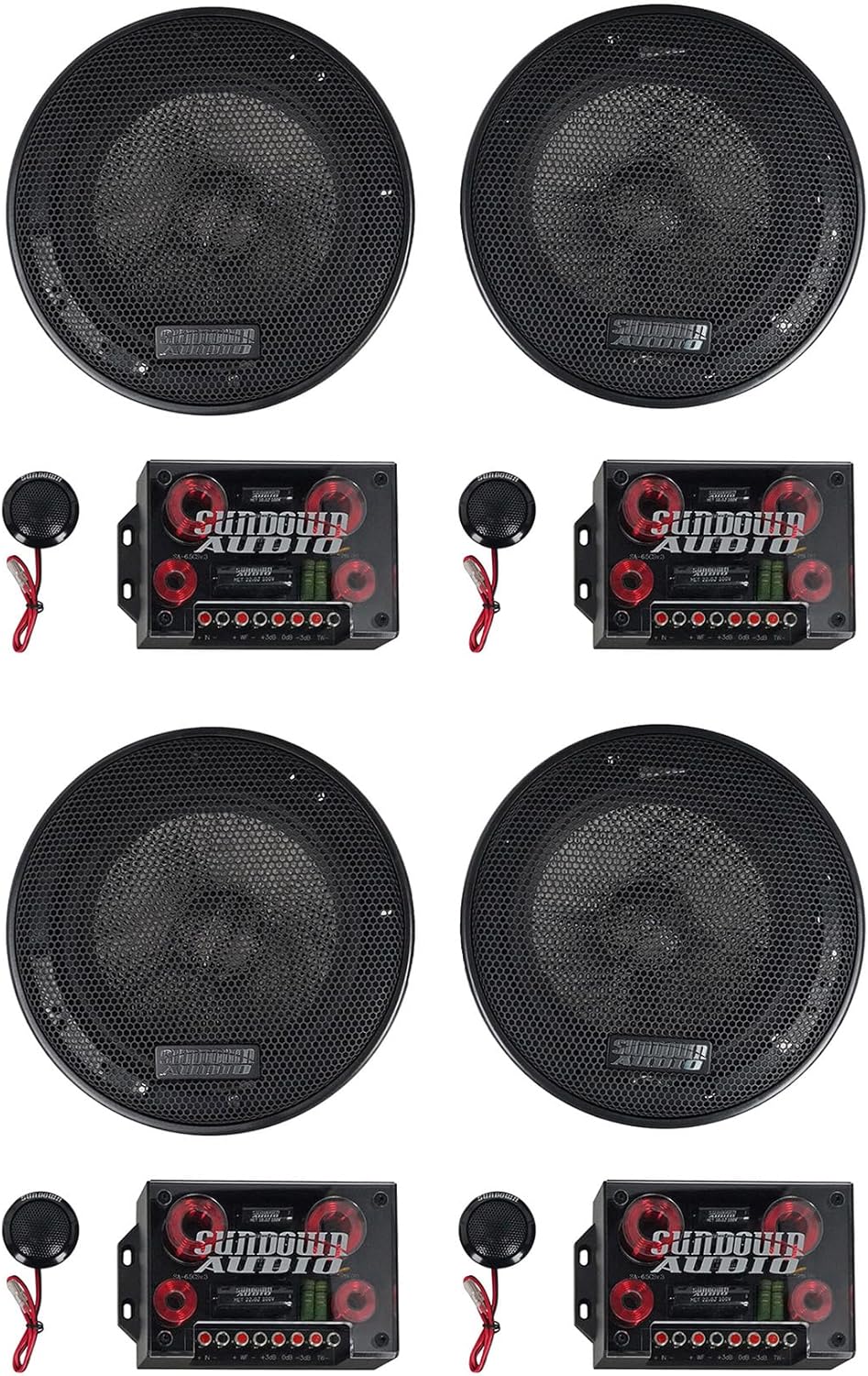 Sundown Audio SA-6.5CS v.3 6.5 in 125-Watt Car Audio Component Speakers, Silk Dome Tweeters, Carbon Fiber Cones, Adjustable Crossovers, for Vehicle Sound Systems, 4-Piece