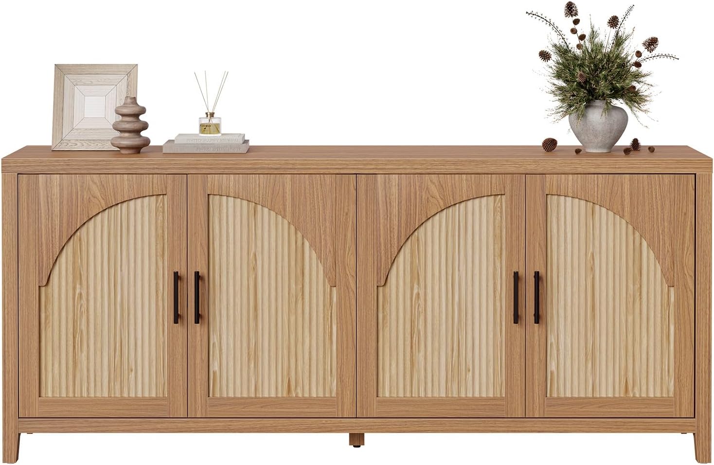 Bestier 70" Sideboard Buffet Cabinet with Storage, Large Modern Storage Credenza with Arch Fluted Doors & Adjustable Shelves, Farmhouse Wood Coffee Bar for Living Room, Kitchen, Entryway, English Oak
