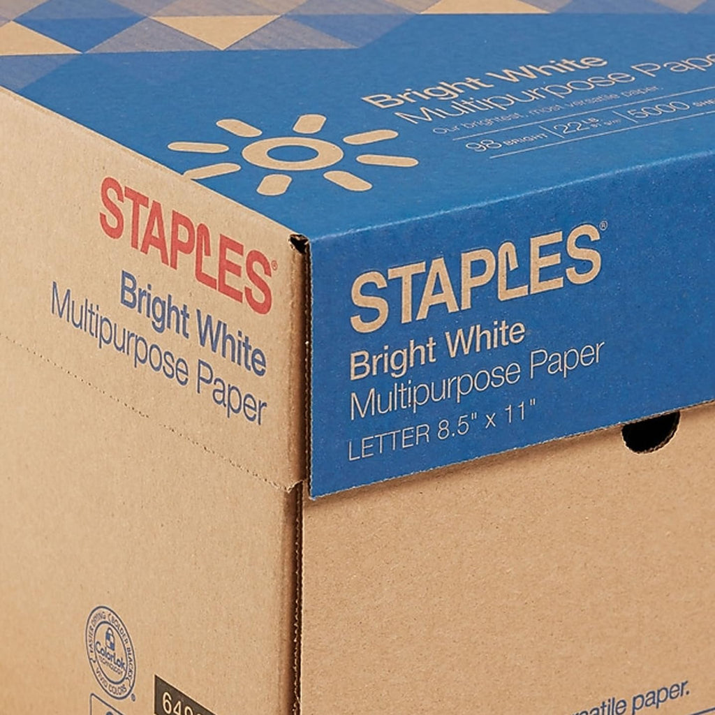 Staples 8.5-Inch x 11-Inch Multipurpose Paper 22 lbs 98 Brightness 500/RM 10 RM/CT