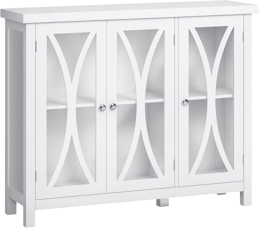 HOMCOM Modern Kitchen Sideboard, Buffet Cabinet with 2 Storage Cupboard, Glass Doors for Living Room, Bedroom, White