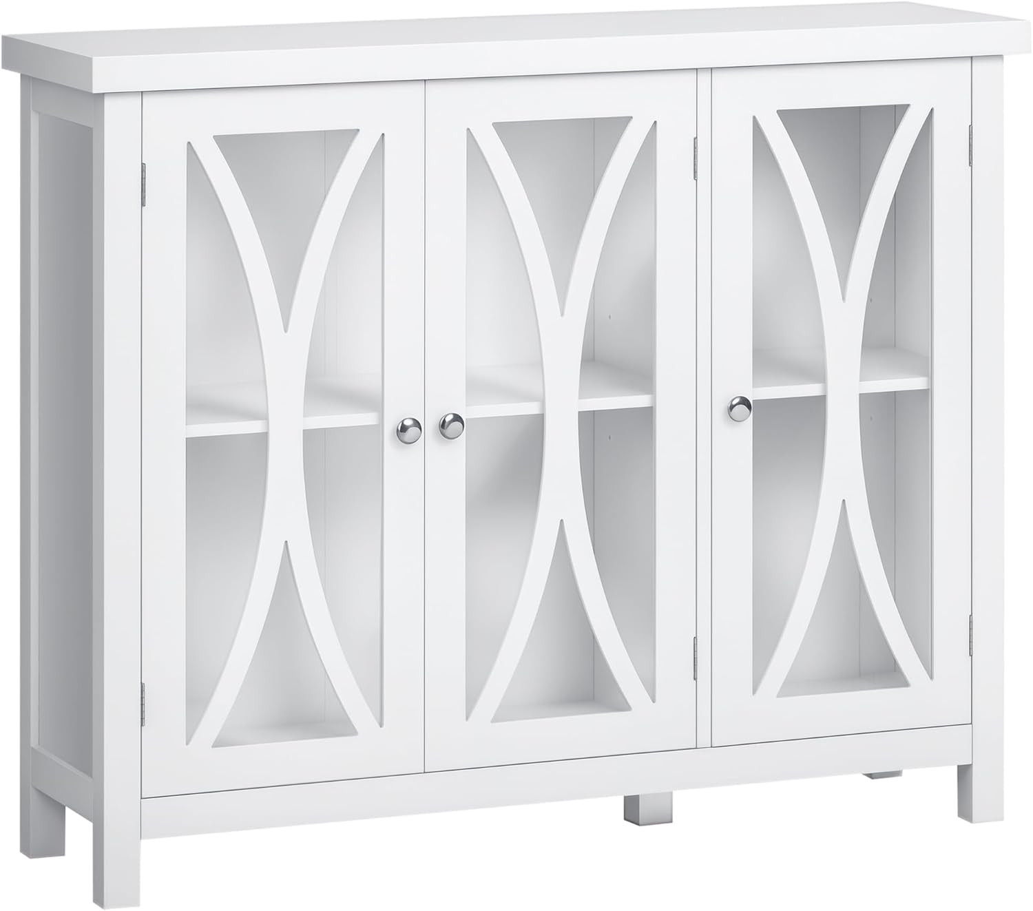 HOMCOM Modern Kitchen Sideboard, Buffet Cabinet with 2 Storage Cupboard, Glass Doors for Living Room, Bedroom, White