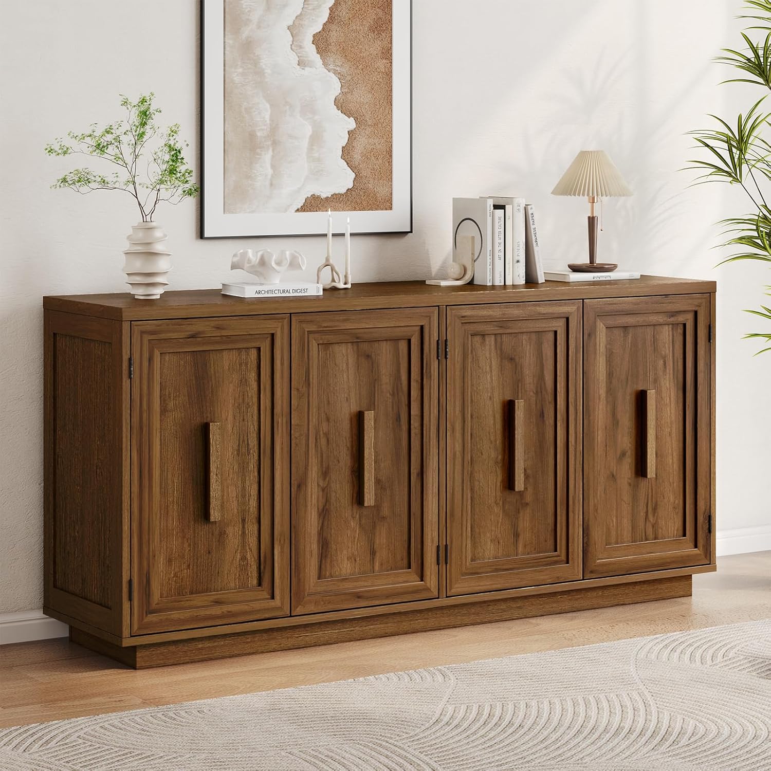 ONBRILL 63 Inch Sideboard Buffet Cabinet with Storage, Large Coffee Bar Cabinet with 4 Doors, Adjustable Shelves, Credenza Storage Cabinets for Kitchen, Living Room, Entryway, Antique Brown