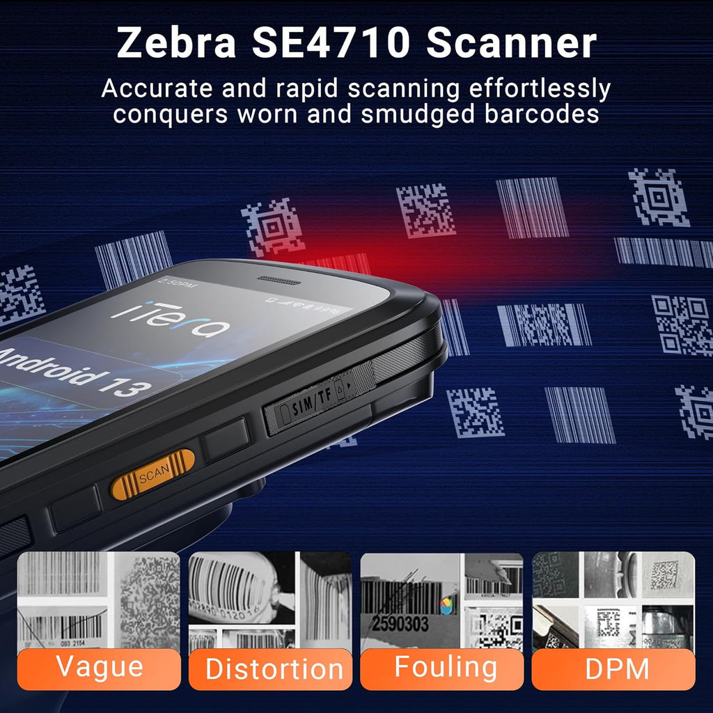 Android 13 Barcode Scanner PDA: SE4710 2D Scanner 8000mAh Battery with Charging Cradle and Pistol Grip Rugged IP65 Handheld Computer for Warehouse Logistics P172