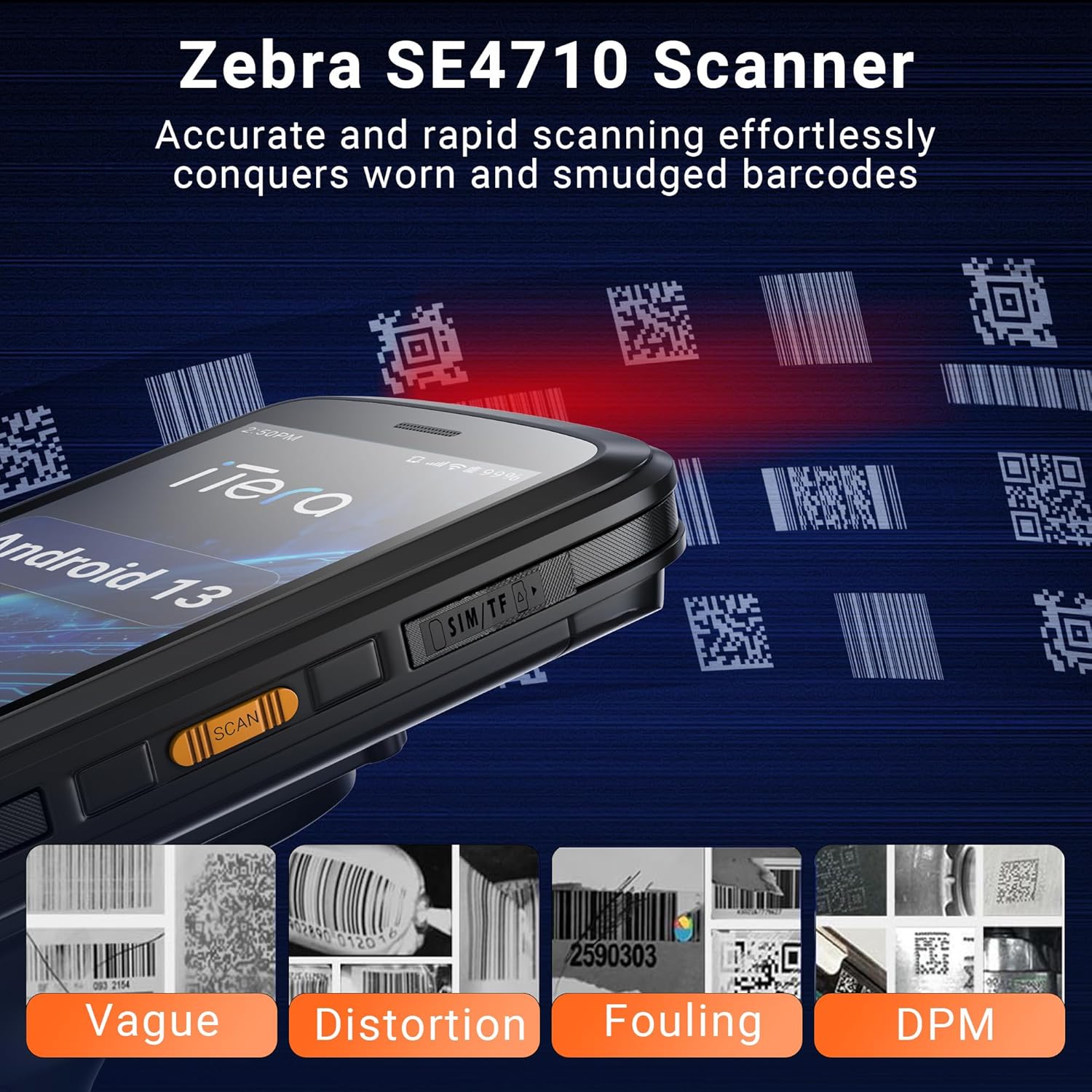Android 13 Barcode Scanner PDA: SE4710 2D Scanner 8000mAh Battery with Charging Cradle and Pistol Grip Rugged IP65 Handheld Computer for Warehouse Logistics P172