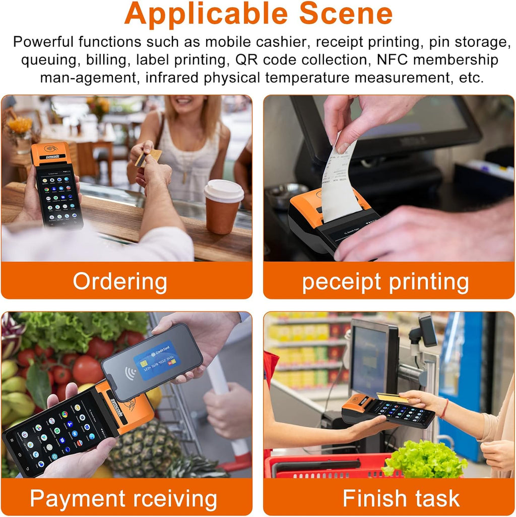 symcode Thermal POS Receipt Printer with Android 8.1 OS 5.5" Touch Screen Terminal Handheld PDA Printer, Support Wi-Fi Bluetooth, Support Loyverse, Kyte, iReap, Built-in Google Play