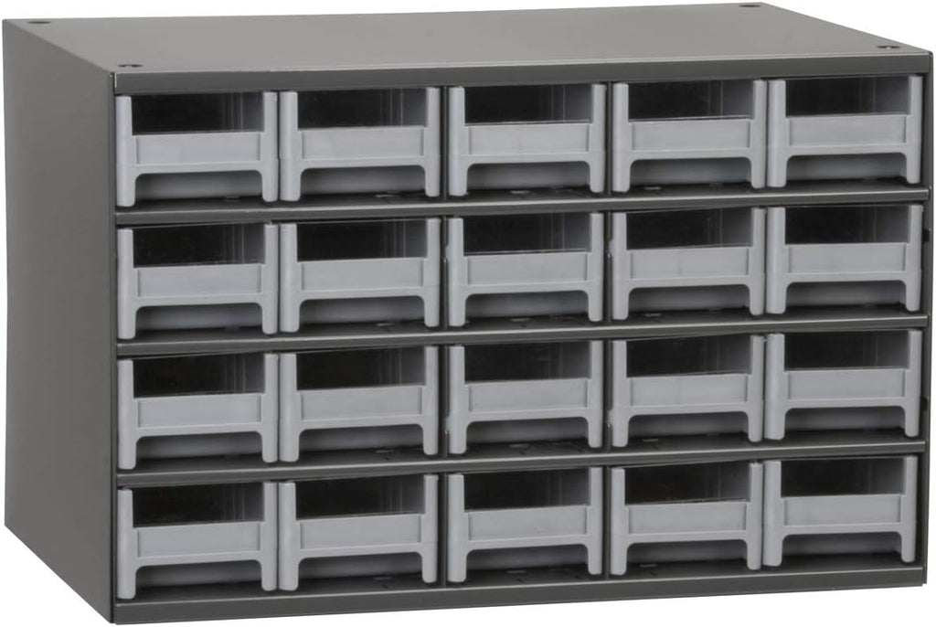 Akro-Mils Steel Garage Storage Cabinet, Small Parts Organizer Metal Cabinet for Hardware, Nails, Screws, Bolts, Nuts, and More, 17" W x 11" D x 11" H, 20-Drawer, Gray Cabinet/Gray Drawers (19320)