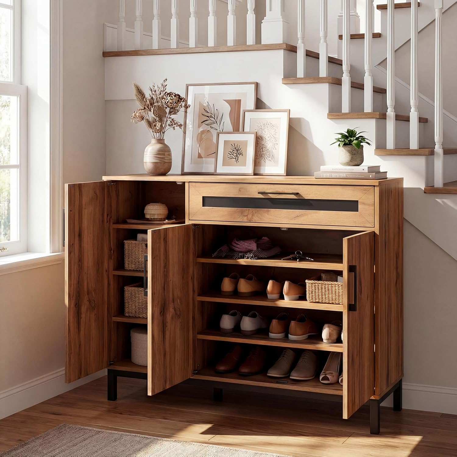 Giantex 48" Buffet Cabinet with Storage, 3-Door Large Farmhouse Sideboard with Drawer, Removable Shelves, Accent Buffet Table for Entryway Coffee Bar, Kitchen, Entryway, Living Room
