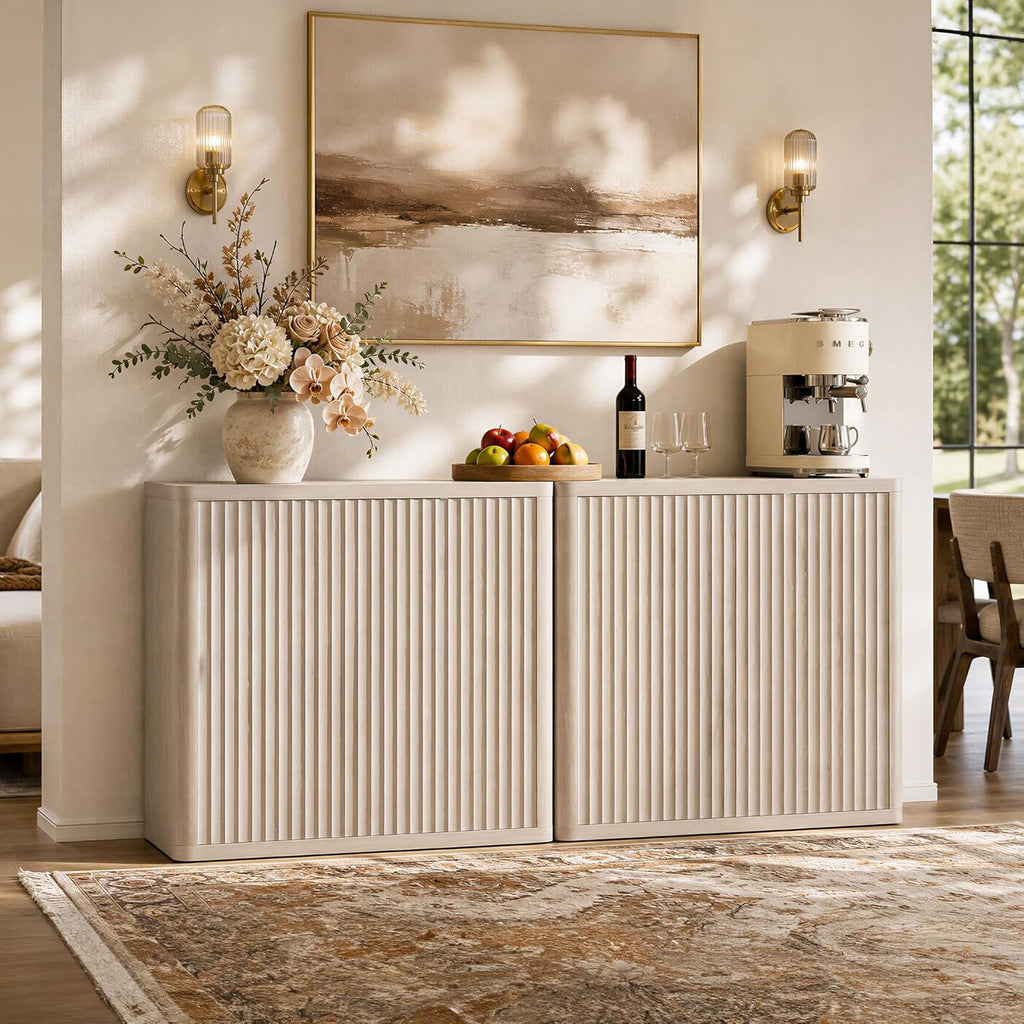 SICOTAS Buffet Cabinet with Storage 103.8" Sideboard Accent Modern Credenza with Doors & Shelves Fluted Tall Media Console Mid Century Coffee Bar Table for Living Room Kitchen Dining Room Hallway