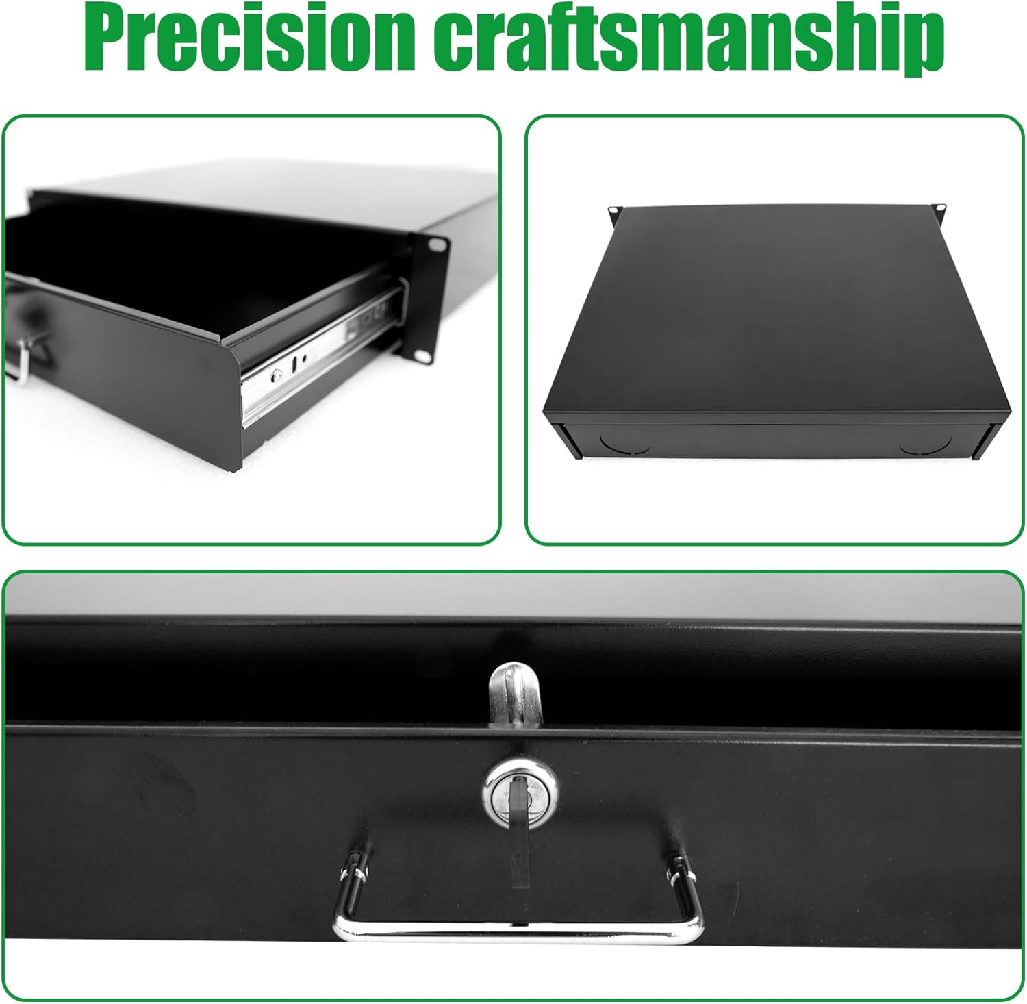 Server Cabinet Drawer Case Rack Drawer 19 Inch Rack Cabinet Mount Lockable Deep Drawer with Two Keys 18in Depth, Height 2U(3.5Inch) 19" W x 18" D x 3.5" H (CT18-2U, 2U18)