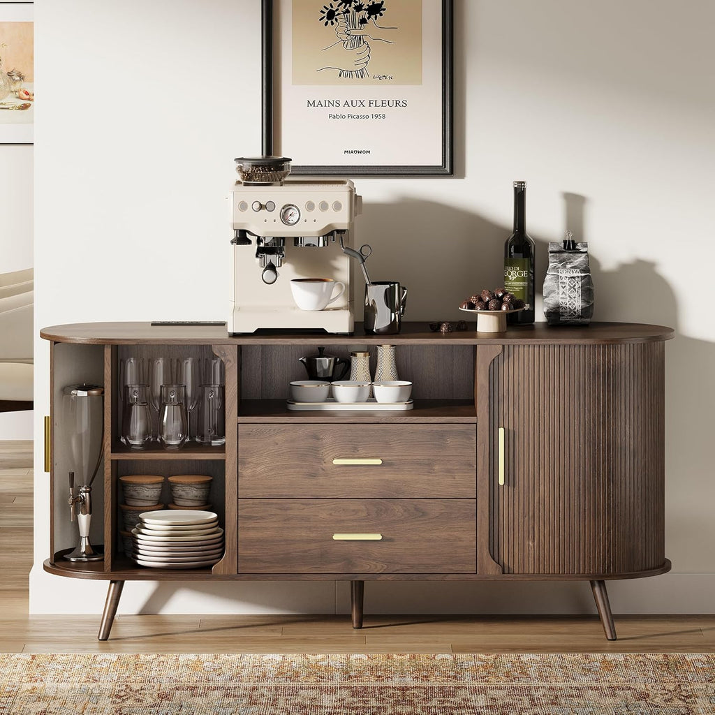 60" Sideboard Buffet Cabinet with Storage, Sliding Door & Adjustable Shelf, Modern Accent Sideboard Coffee Bar Console Table for Kitchen, Entryway and Living Room