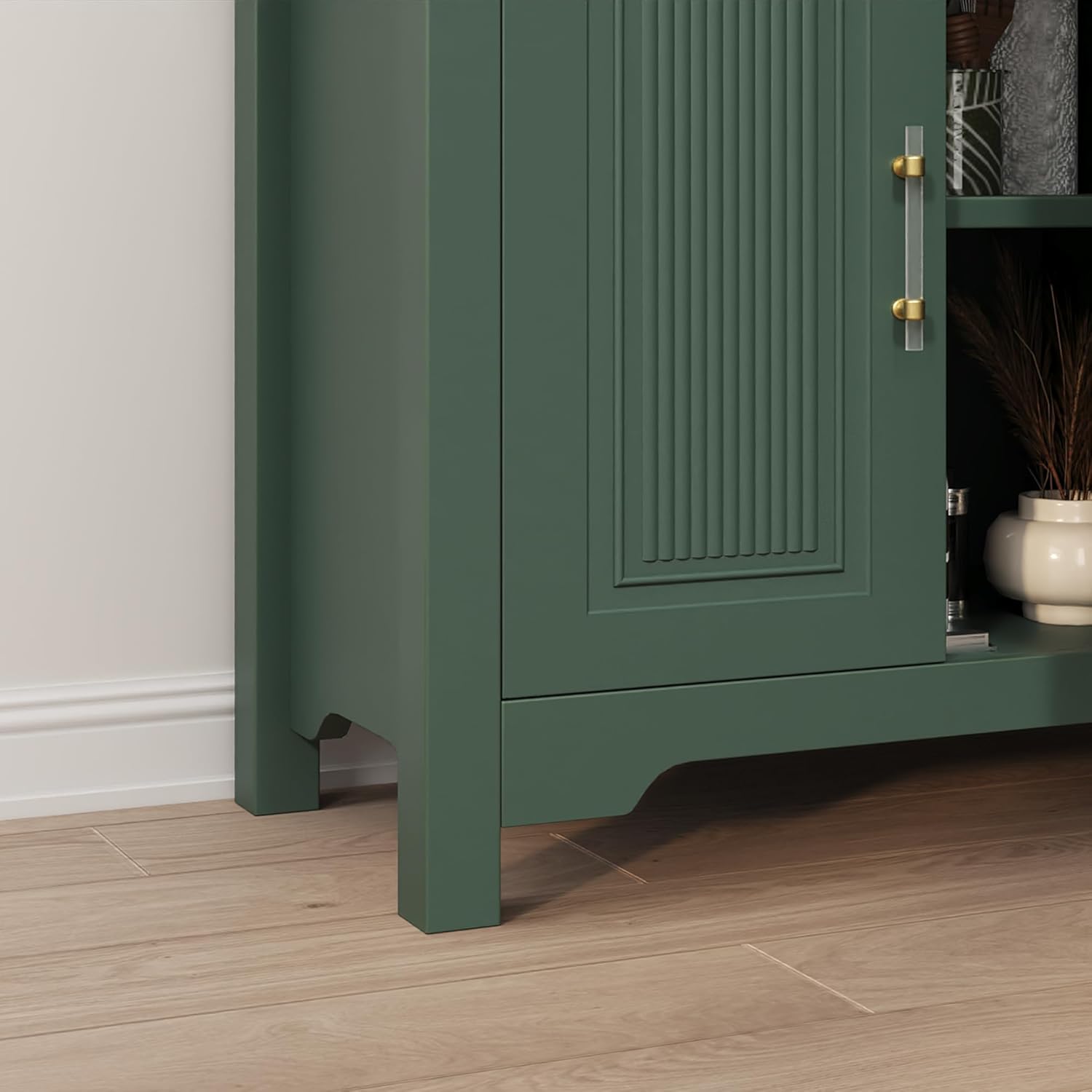 Jocoevol 55" Buffet Cabinet with Storage, Modern Fluted Door Design Sideboard Buffet Cabinet with Adjustable Shelf, Coffee Bar Station for Kitchen, Dining Room, Green