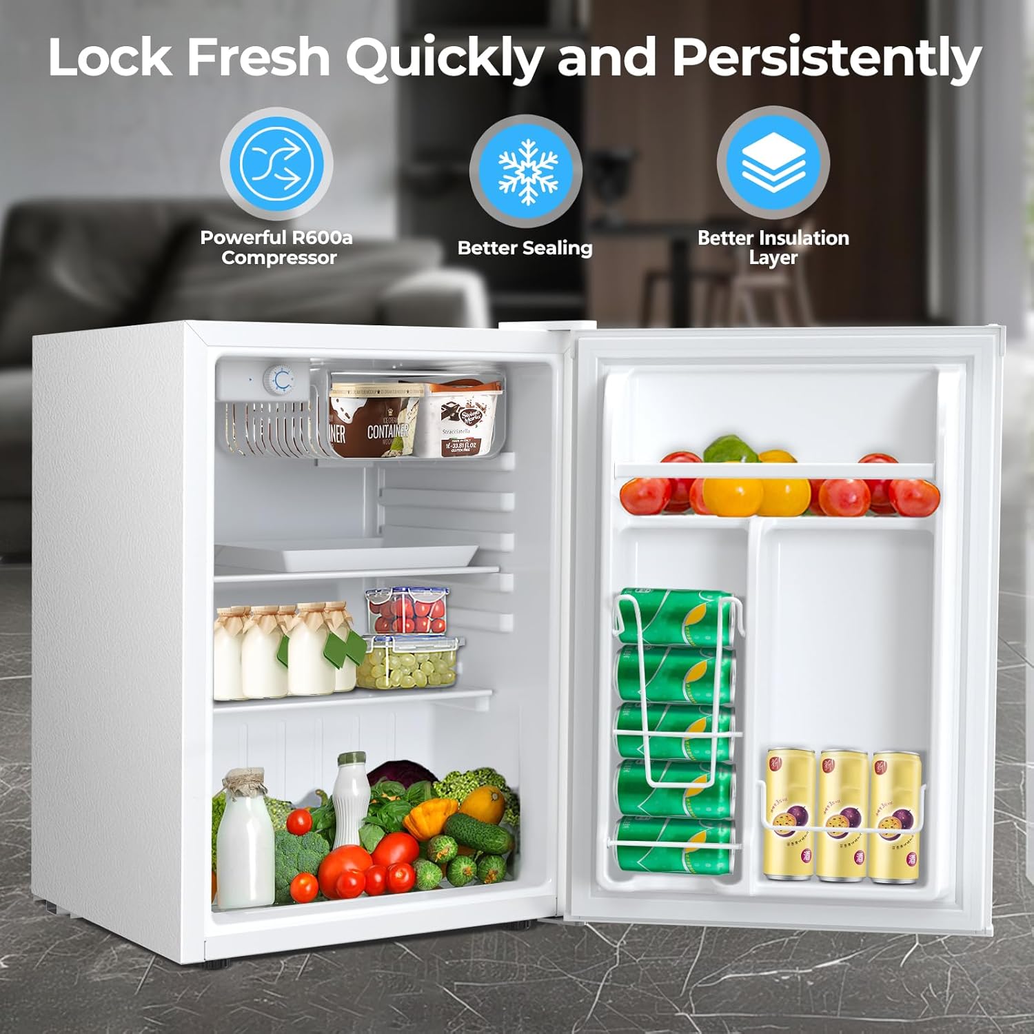 Antarctic Star 2.56 Cu.Ft. Mini Fridge with Freezer, Small Refrigerators with Adjustable Thermostat, Low Noise, Energy Saving, Compact Refrigerators for College Dorm, Office, Bedroom, Apartment, White