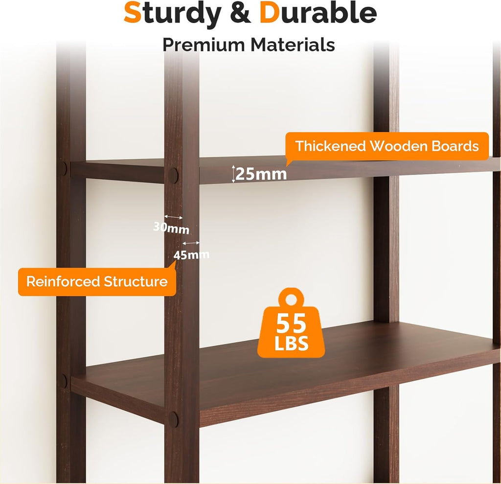 VINGLI Bookcase with Fluted Doors, 71" Wood Storage Cabinet with Adjustable Shelves, 6-Tier Display Cabinet Bookshelf for Study, Living Room, Home Office, Kitchen Pantry, Walnut