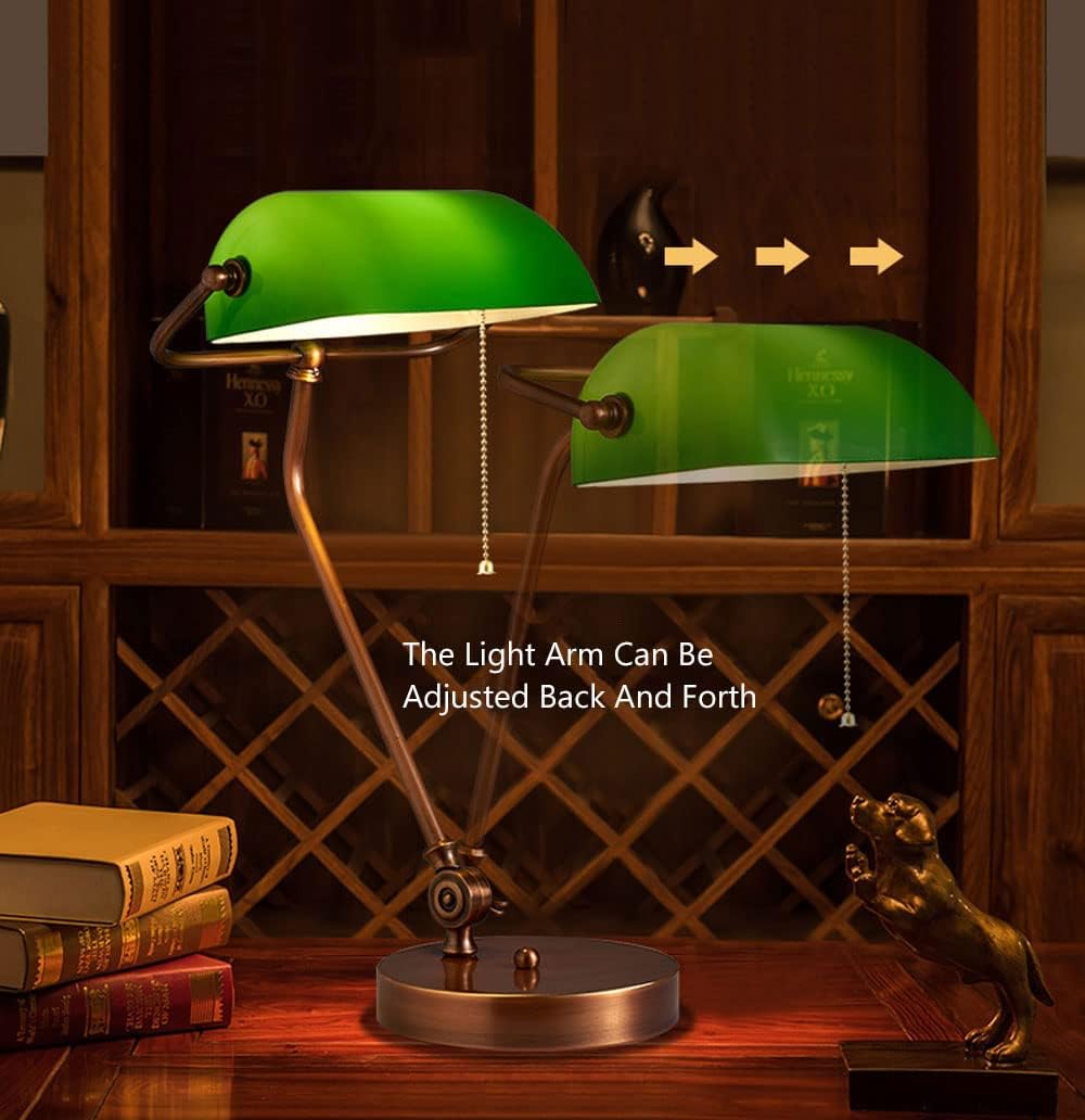 Green Bankers Deskp - Traditional Wood Table Light with Green Glass Shade - Antreadingp for Home & Office - Elegant Lightifixture (Tyg)