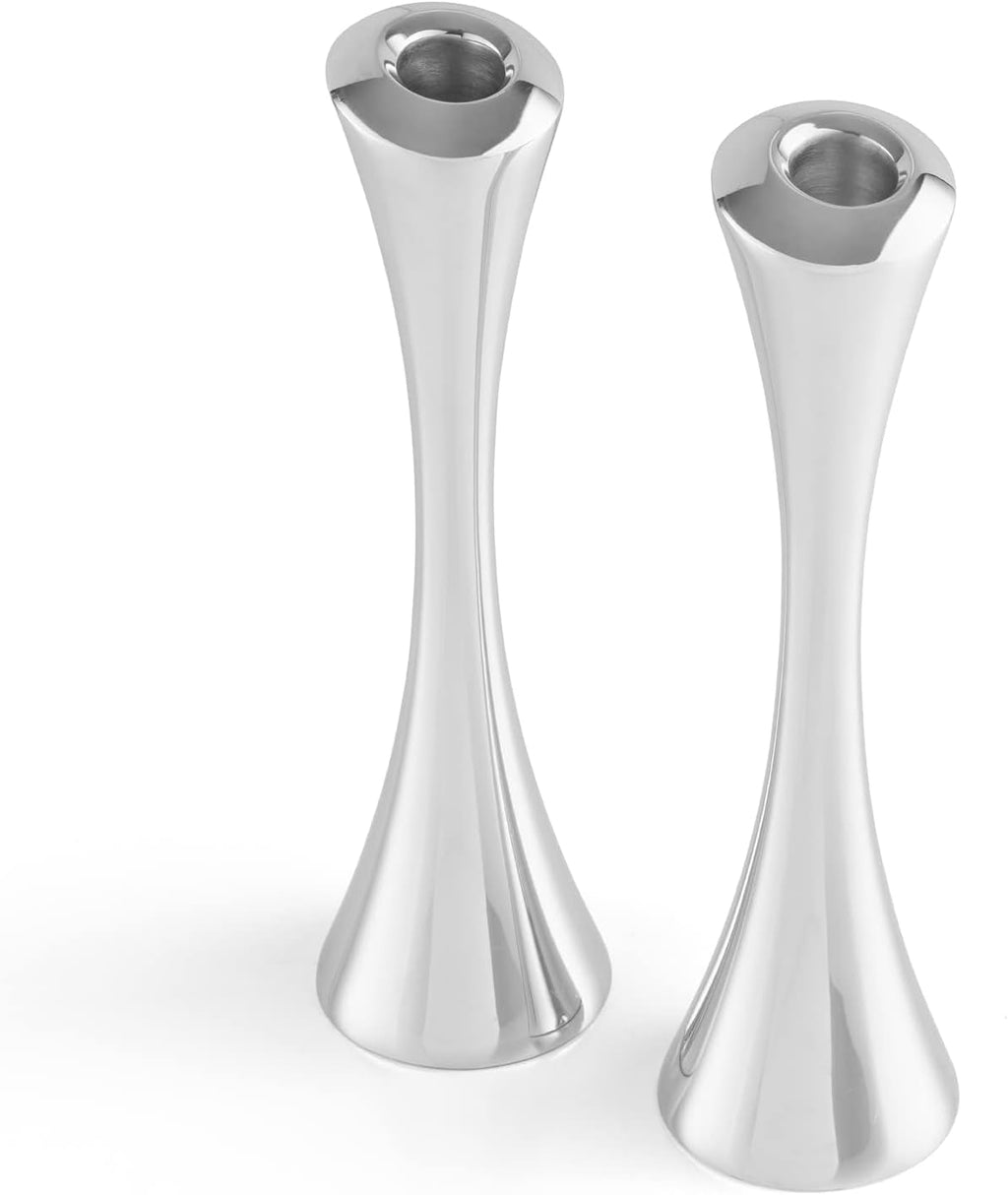 nambe Aquila Candlestick Holders | 2-Pc Set | Metal Taper Candle Holder | Modern Decorative Centerpieces | Candlestick Holders for Table, Mantel, or Wedding Gift (Silver)