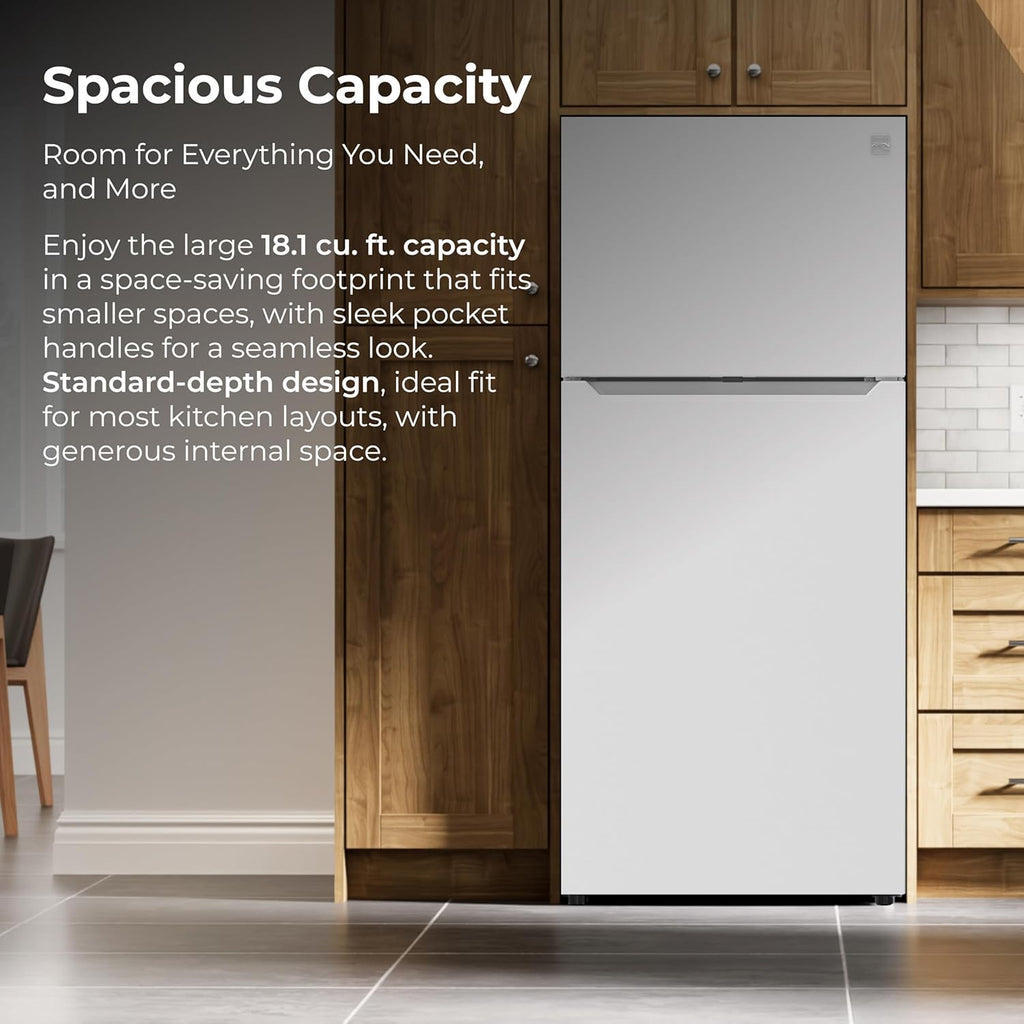 Kenmore 30" Top Mount Refrigerator with Freezer - Adjustable Shelving, Humidity-Controlled Crispers, LED Lighting, ENERGY STAR Certified, Garage Ready, 18.1 cu. ft. Capacity - White