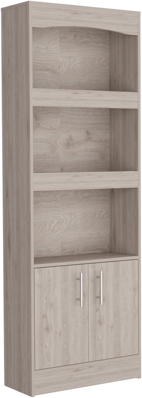 GOWE 2 Piece Office Set, Dozza Bookcase + Aramis Desk, Light Gray