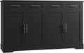 HOSTACK 60" Large Buffet Sideboard with Storage, 36" Tall Kitchen Buffet Storage Cabinet with 4 Drawer, Modern Coffee Bar Cabinet with Silver Handle, Long Sideboard Buffet Table for Kitchen, Black