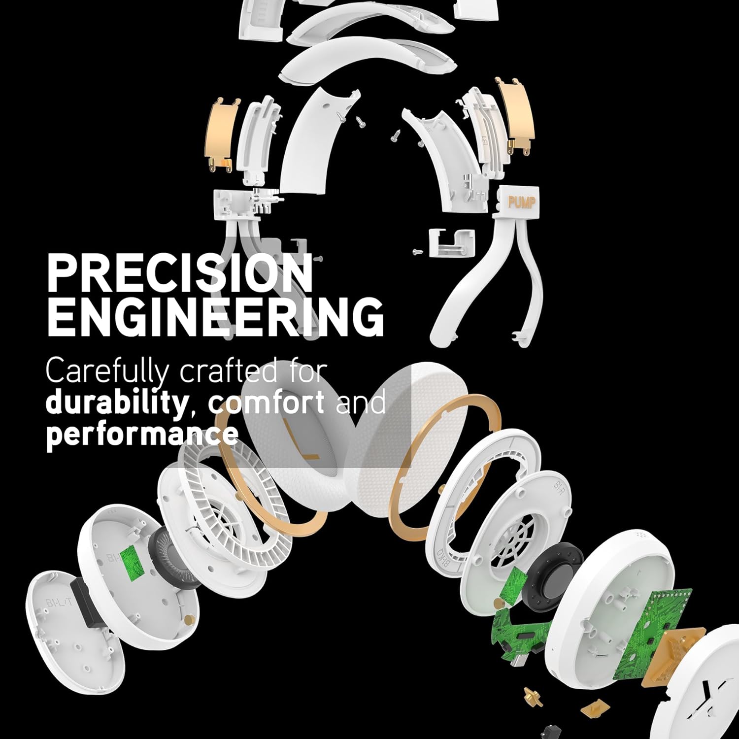 BlueAnt Pump X Wireless Over-Ear Headphones, Bluetooth, Powerful Bass, Active Noise Cancelling & Transparency Mode, Interchangeable Ear Cups, All-Day Comfort for Gym and Training, White/Gold