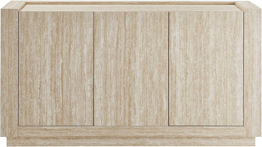 Modway Hollis Sideboard with Faux Travertine Finish - Large 59 Inch 3 Door Storage Buffet Cabinet with Adjustable Shelves for Living Room, Dining Room, Entryway, Hallway, Kitchen in Travertine