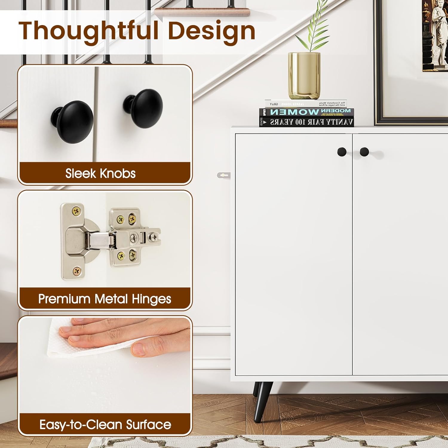 Giantex Sideboard Buffet Cabinet, 50'' Accent Kitchen Storage Cabinet with 4-Door & 5-Position Adjustable Shelves, Modern White Sideboard with 5 Support Legs, Buffet Table for Coffee Bar, Living Room