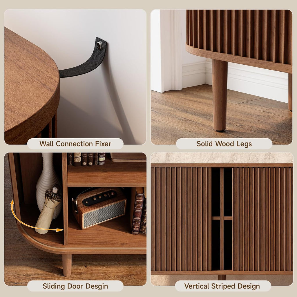 ONBRILL 55" Buffet Sideboard Cabinet with Sliding Doors, Mid-Century Modern Sideboard Buffet Cabinet with Storage & Adjustable Shelves, Accent Coffee Bar Console Table for Kitchen, Entryway, Walnut