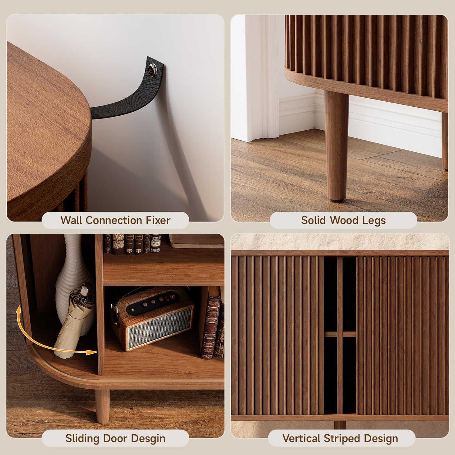 ONBRILL 55" Buffet Sideboard Cabinet with Sliding Doors, Mid-Century Modern Sideboard Buffet Cabinet with Storage & Adjustable Shelves, Accent Coffee Bar Console Table for Kitchen, Entryway, Walnut