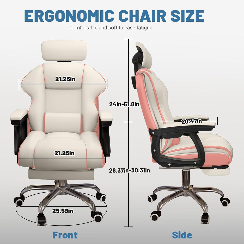 Executive Computer Chair Home Office Desk Chair,Adjustable Angle, Ergonomic Adjustable Height PU Leather Chairs with Cushions Armrest for Long Time Seating-High Office Chair with Footrest