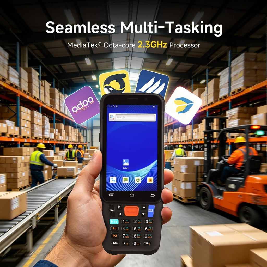 Android 15 Barcode Scanner F1, Handheld PDA with HW HS7 Barcode Scanner, 4 inch Touchscreen Industrial Handheld PDA, Data Terminal Inventory Scanner for Warehouse Retail Logistics