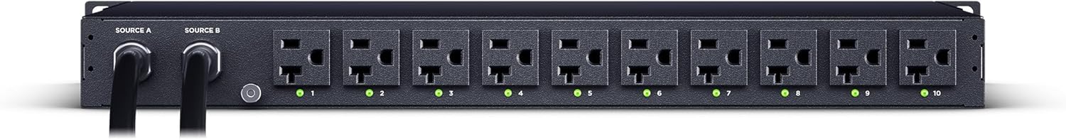 CyberPower PDU44002 Switched ATS PDU, 100-120V, 20A (Derated to 16A), 10 Outlets, 1U Rackmount