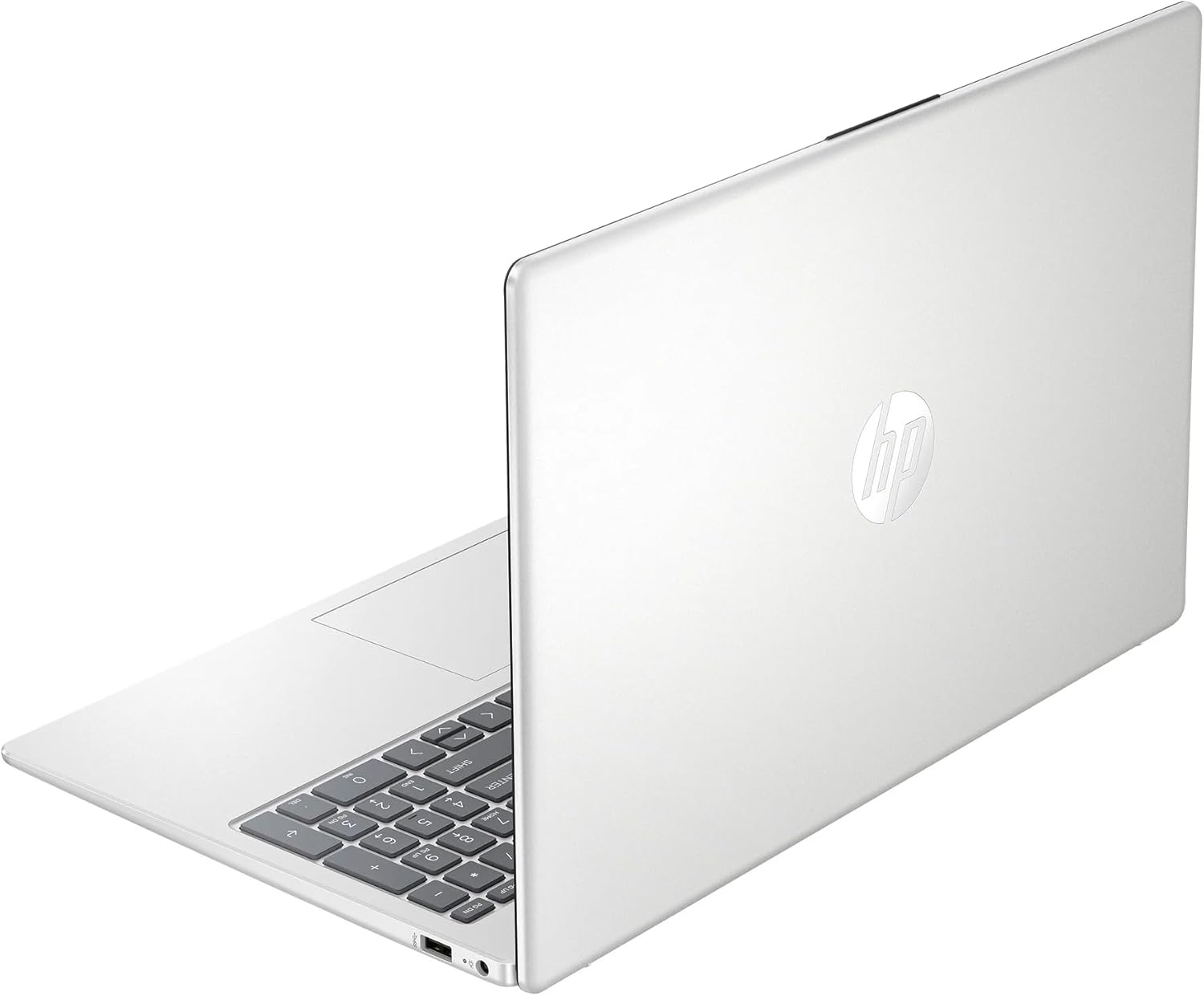 HP 15.6" Business Laptop Computer with 1-Year Microsoft Office 365 with AI Copilot, 16GB RAM 128GB SSD, Quad-Cores Intel Processor, Windows 11, PLUSERA Earphones & 8-in-1 Hub Included, Silver