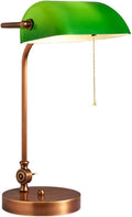Green Bankers Deskp - Traditional Wood Table Light with Green Glass Shade - Antreadingp for Home & Office - Elegant Lightifixture (Tyg)