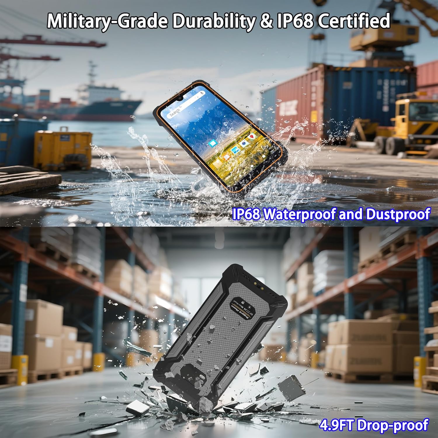 SM5-T Rugged Handheld Terminal w/2D Barcode Scanner, 5.7" Android 13 PDA with Docking Station, 8GB+128GB, 4G LTE/Wi-Fi 5/BT 5, IP68 Waterproof Mobile Computer (Grey, 8GB+128GB)