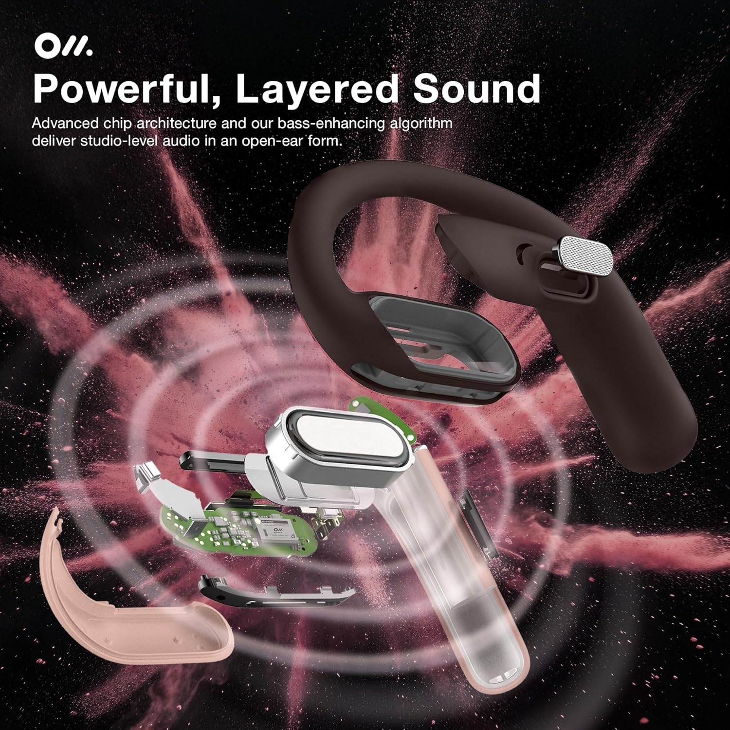 Oladance OWS Pro Open-Ear True Wireless Headphones, Noise Cancellation, Stable Bluetooth 5.3 Connection, Amplifier Chip, Virtual Bass, 360 ° Superior Sound, 16H Playtime, Comfortable Fit (Pink)